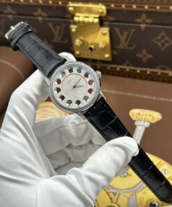 Đồng hồ Fendi Crazy Carats Replica 11 mặt khảm xà cừ trắng dây da đen 36mm (2)