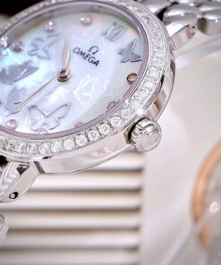 Đồng hồ Omega De Ville nữ dây kim loại mặt xà cừ đính đá like auth 28mm