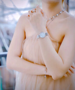 Đồng hồ Omega De Ville nữ dây kim loại mặt xà cừ đính đá like auth 28mm