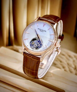 Đồng hồ Patek Philippe Genève nam vàng gold lộ cơ Tourbillon fake cao cấp 43mm