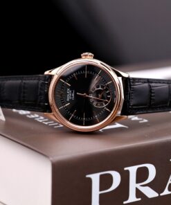 Đồng hồ Rolex Cellini Dual Time 50525 Replica 11 mặt đen vỏ phủ vàng thật 18K 39mm (2)
