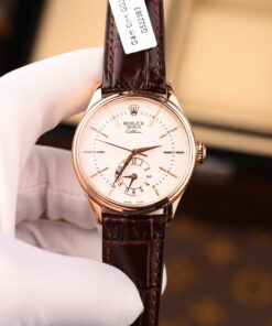 Đồng hồ Rolex Cellini Dual Time 50525 chế tác mặt trắng vỏ phủ vàng thật 18K 39mm (1)