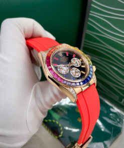 Đồng hồ Rolex Daytona Rainbow nam dây cao su đỏ máy cơ nhật giá rẻ 40mm
