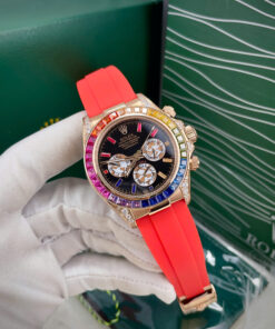 Đồng hồ Rolex Daytona Rainbow nam dây cao su đỏ máy cơ nhật giá rẻ 40mm