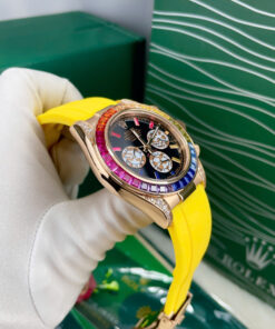 Đồng hồ Rolex Daytona Rainbow nam dây cao su vàng fake cao cấp 40mm
