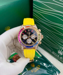 Đồng hồ Rolex Daytona Rainbow nam dây cao su vàng fake cao cấp 40mm