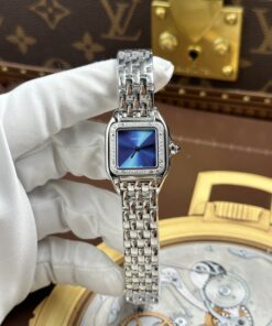 Đồng hồ nữ Cartier Rep 11 Panthere Small Model mặt xanh dương viền đính đá CZ 23x30mm (2)