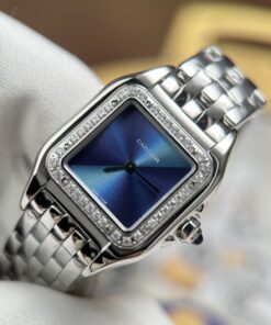 Đồng hồ nữ Cartier Rep 11 Panthere Small Model mặt xanh dương viền đính đá CZ 23x30mm (2)