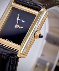 Đồng Hồ Cartier Tank Louis Nữ Vàng Gold Dây Da Đen Fake Cao Cấp 24x32mm