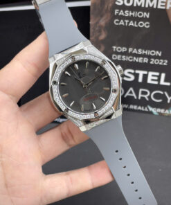 Đồng Hồ Hublot Orlinski nam đính đá dây cao su xám máy nhật giá rẻ fake cao cấp 40mm