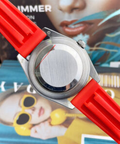 Đồng Hồ Rolex DateJust Máy Cơ Nhật Dây Cao Su Đỏ Đính Đá Fake Cao Cấp 41mm