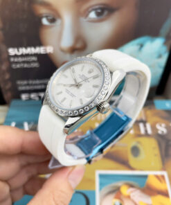 Đồng Hồ Rolex DateJust Nam Dây Cao Su Trắng Cọc Số Dạ Quang Fake Cao Cấp 41mm