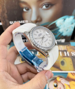 Đồng Hồ Rolex DateJust Nam Dây Cao Su Trắng Cọc Số Dạ Quang Fake Cao Cấp 41mm