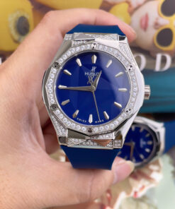 Đồng Hồ nam Hublot Orlinski đính đá mặt xanh blue máy cơ nhật giá rẻ fake cao cấp 40mm
