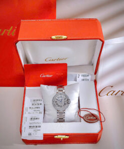 Đồng hồ Cartier Ballon Bleu nữ đính full đá cọc số la mã dây kim loại fake cao cấp 33mm