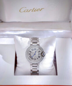 Đồng hồ Cartier Ballon Bleu nữ đính full đá cọc số la mã dây kim loại fake cao cấp 33mm