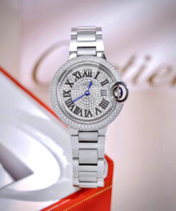 Đồng hồ Cartier Ballon Bleu nữ đính full đá cọc số la mã dây kim loại fake cao cấp 33mm