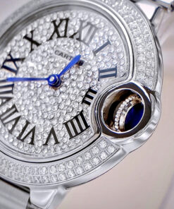 Đồng hồ Cartier Ballon Bleu nữ đính full đá cọc số la mã dây kim loại fake cao cấp 33mm