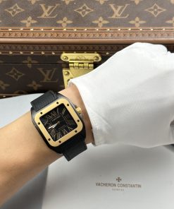 Đồng hồ Cartier Santos Rep 11 vỏ thép mạ DLC viền vàng 51.1×41 (2)