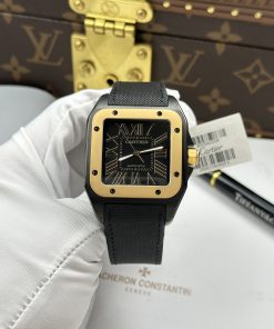 Đồng hồ Cartier Santos Rep 11 vỏ thép mạ DLC viền vàng 51.1×41 (2)