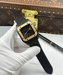 Đồng hồ Cartier Santos Rep 11 vỏ thép mạ DLC viền vàng 51.1×41 (2)