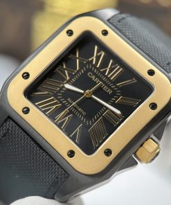Đồng hồ Cartier Santos Rep 11 vỏ thép mạ DLC viền vàng 51.1×41 (2)