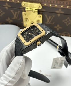 Đồng hồ Cartier Santos Rep 11 vỏ thép mạ DLC viền vàng 51.1×41 (2)