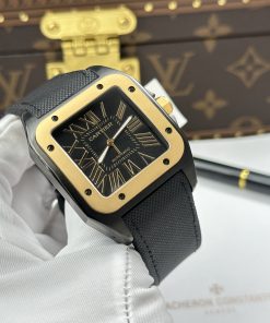 Đồng hồ Cartier Santos Rep 11 vỏ thép mạ DLC viền vàng 51.1×41 (2)