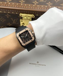 Đồng hồ Cartier Santos chế tác vỏ thép mạ DLC viền vàng hồng 51.1×41 (2)