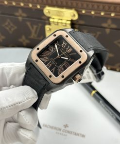 Đồng hồ Cartier Santos chế tác vỏ thép mạ DLC viền vàng hồng 51.1×41 (2)