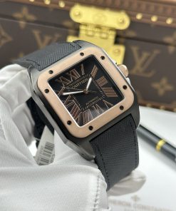 Đồng hồ Cartier Santos chế tác vỏ thép mạ DLC viền vàng hồng 51.1×41 (2)