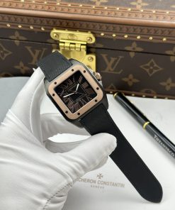 Đồng hồ Cartier Santos chế tác vỏ thép mạ DLC viền vàng hồng 51.1×41 (2)