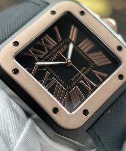 Đồng hồ Cartier Santos chế tác vỏ thép mạ DLC viền vàng hồng 51.1×41 (2)