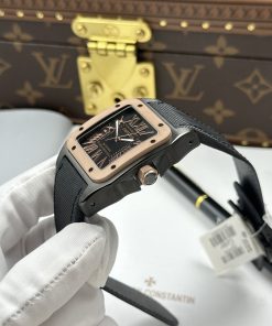Đồng hồ Cartier Santos chế tác vỏ thép mạ DLC viền vàng hồng 51.1×41 (2)