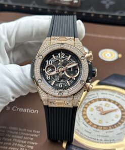 Đồng hồ Hublot Big Bang Unico King Gold Rep 11 đính full đá dây cao su 45mm (2)
