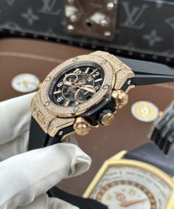 Đồng hồ Hublot Big Bang Unico King Gold Rep 11 đính full đá dây cao su 45mm (2)