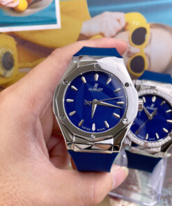 Đồng hồ Hublot Orlinski dây cao su mặt xanh blue máy cơ nhật giá rẻ 40mm