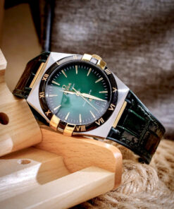 Đồng hồ Omega Constellation nam mặt xanh lá dây da fake cao cấp 41mm