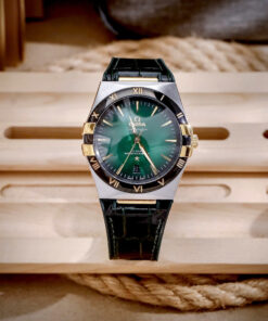 Đồng hồ Omega Constellation nam mặt xanh lá dây da fake cao cấp 41mm