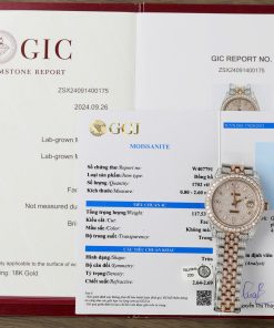 Đồng hồ Rolex DateJust chế tác demi vàng hồng đính full kim cương moissanite HongKong 36mm (2)