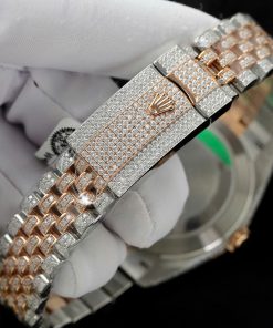 Đồng hồ Rolex DateJust chế tác demi vàng hồng đính full kim cương moissanite HongKong 36mm (2)