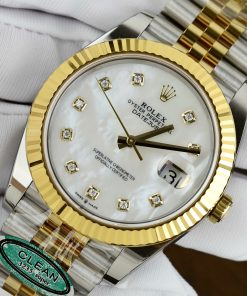 Đồng hồ Rolex DateJust nam chế tác mặt khảm xà cừ cọc số đính kim cương moissanite 41mm (2)