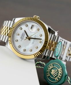 Đồng hồ Rolex DateJust nam chế tác mặt khảm xà cừ cọc số đính kim cương moissanite 41mm (2)