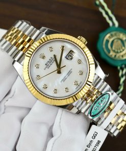 Đồng hồ Rolex DateJust nam chế tác mặt khảm xà cừ cọc số đính kim cương moissanite 41mm (2)