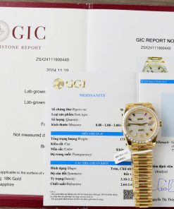 Đồng hồ Rolex Day-Date Replica 11 bọc vàng thật viền đính kim cương moissanite HongKong 40mm (2)