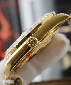 Đồng hồ Rolex Day-Date Replica 11 bọc vàng thật viền đính kim cương moissanite HongKong 40mm (2)