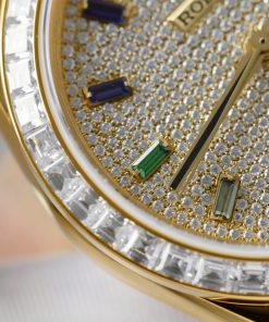 Đồng hồ Rolex Day-Date Replica 11 bọc vàng thật viền đính kim cương moissanite HongKong 40mm (2)