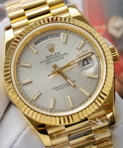 Đồng hồ Rolex Day-Date chế tác bọc vàng thật mặt trắng hoạ tiết ô vuông 40mm (2)