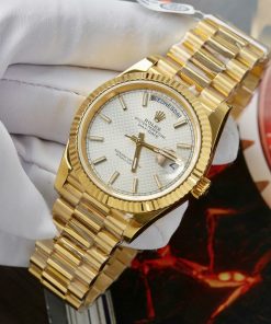 Đồng hồ Rolex Day-Date chế tác bọc vàng thật mặt trắng hoạ tiết ô vuông 40mm (2)