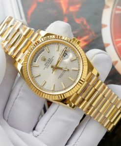 Đồng hồ Rolex Day-Date chế tác bọc vàng thật mặt trắng hoạ tiết ô vuông 40mm (2)
